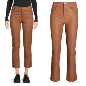 FRAME “Le High Straight” Cropped Lamb Leather Pants In Latte Size 25 New!